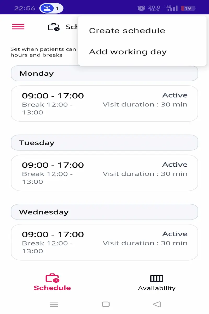 Professional schedule view for ongoing healthcare appointment request operations.